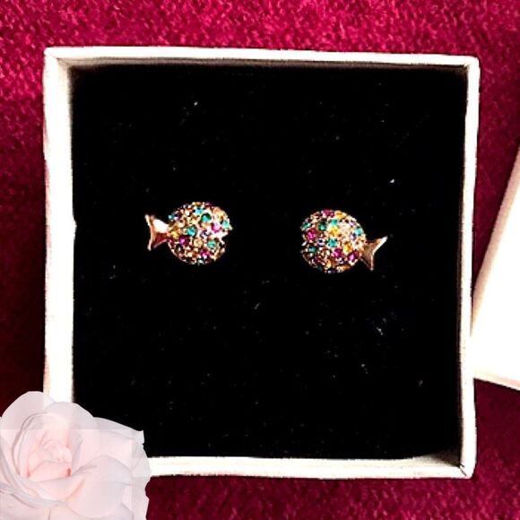 DARLING Crystal GoldFish Studs w Gift Box Colorful - Picture 2 of 5